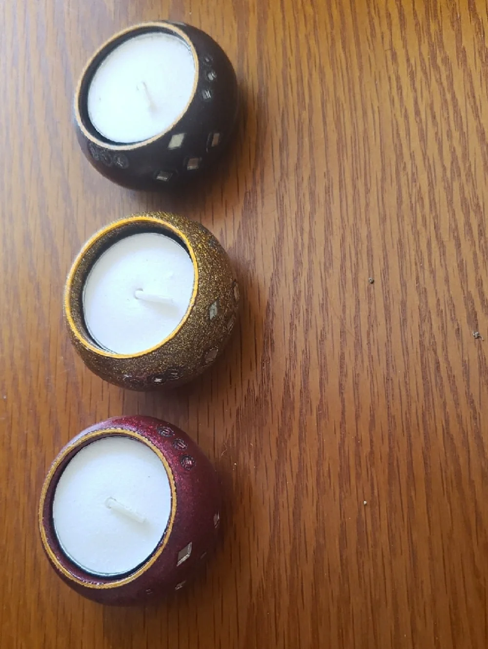 Decorative Glitter Tealight Holders - Gold, Red, Brown